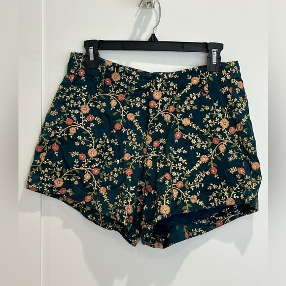 Momo New York Floral Embroidered Silk Shorts X Free People Turquoise Medium Boho - Picture 5 of 12